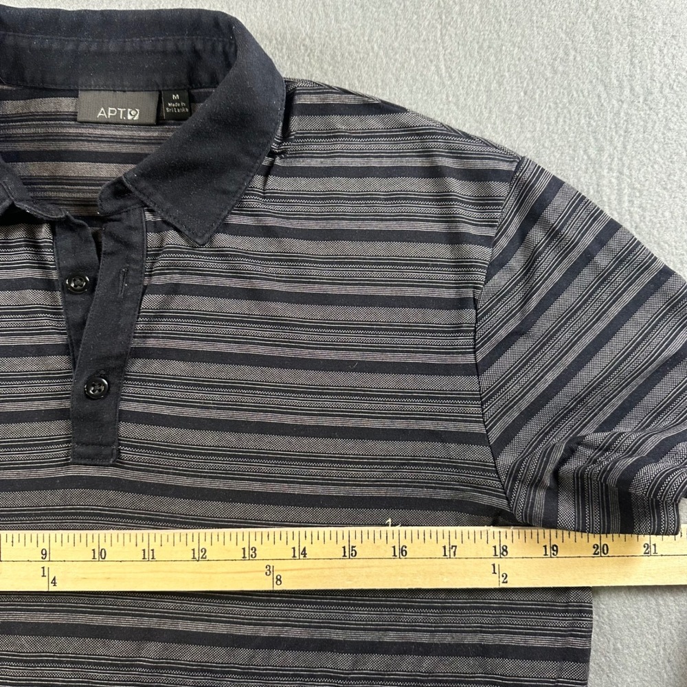 Apt 9 Mens Polo Shirt Medium Black Grey Striped Short Sleeve Cotton Blend Casual - Picture 3 of 6